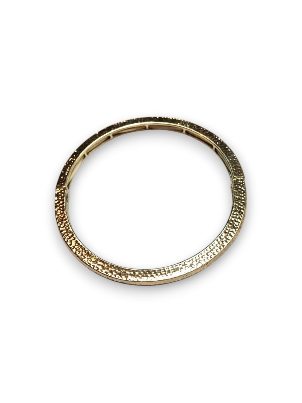 Vintage Gold Tone Bracelet Hammered Metal Links Elastic Stretch Bangle 8in